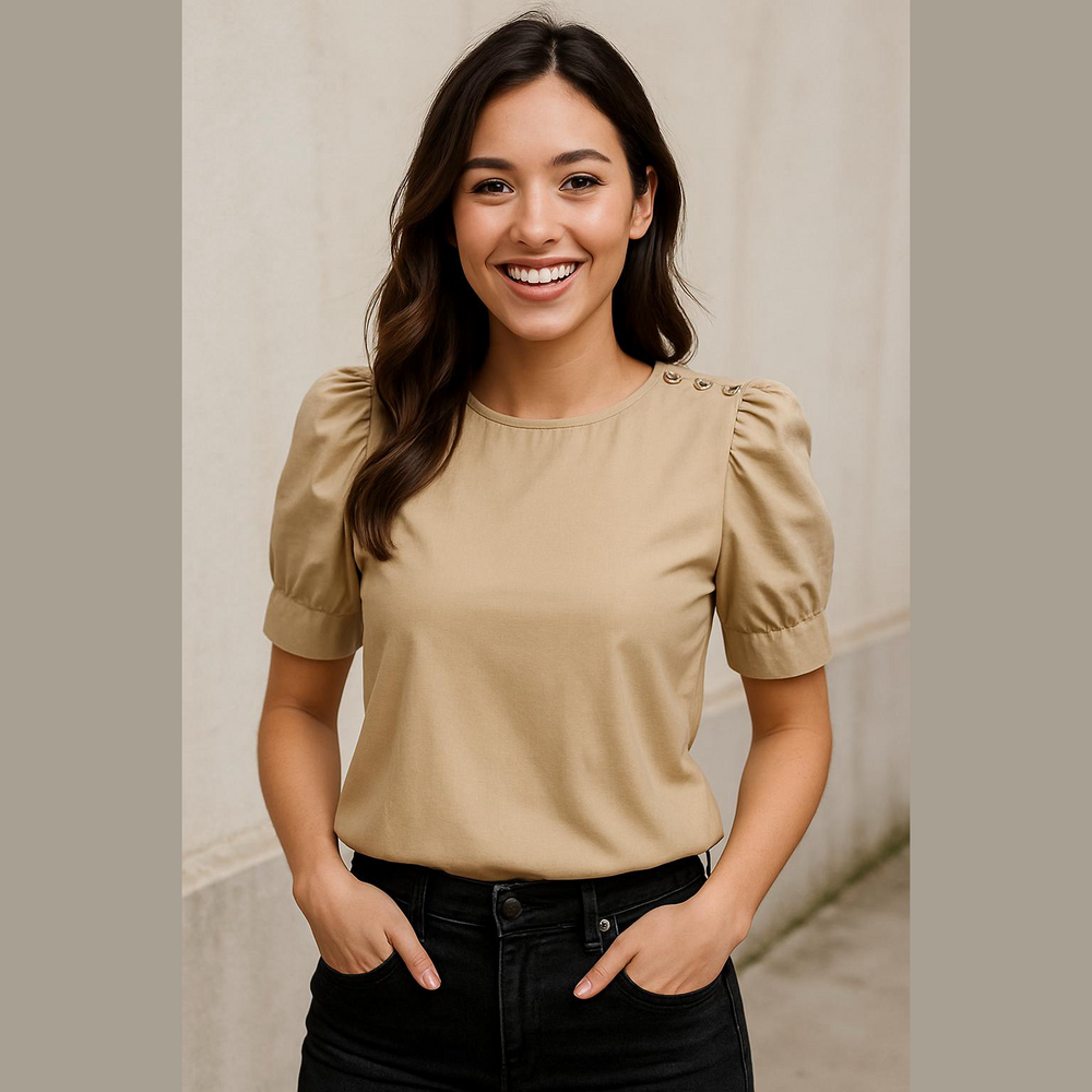 N.w.d Beige t-shirt ruffled sleeves puff sleeve Small/Medium